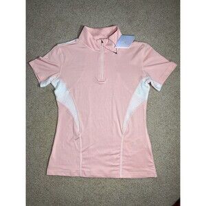 FitT4 Girls Pink White Equestrian Polo Shirt 1/4 Zip Mesh Size M NWT